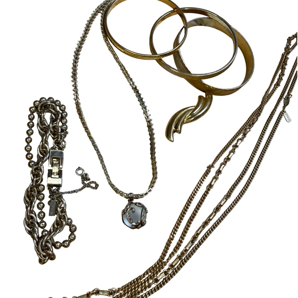 Monet Jewelry Lot Gold Tone‎ Vintage Necklace Bangle Bracelet Filigree Orb